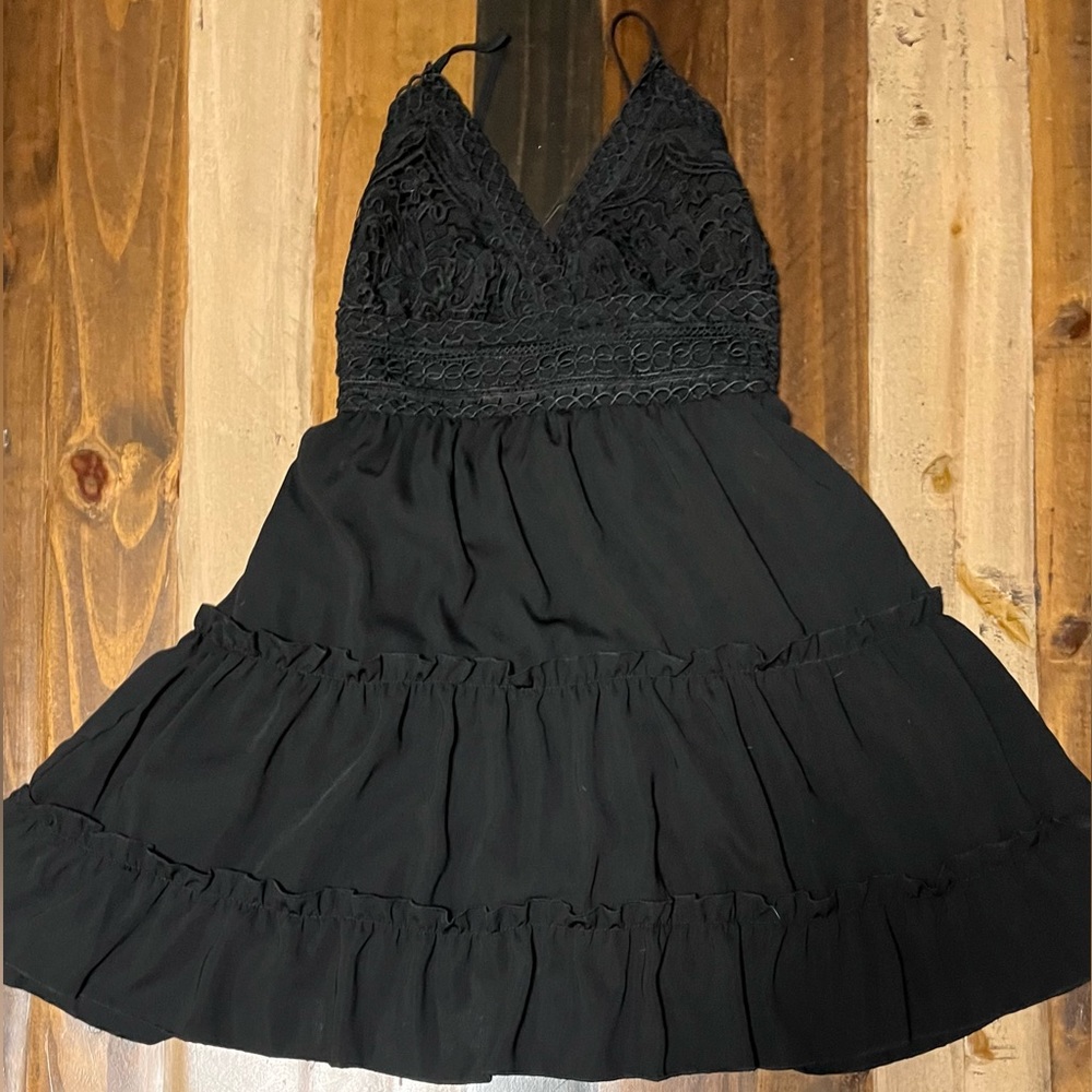 Ecowish black backless embroidered dress